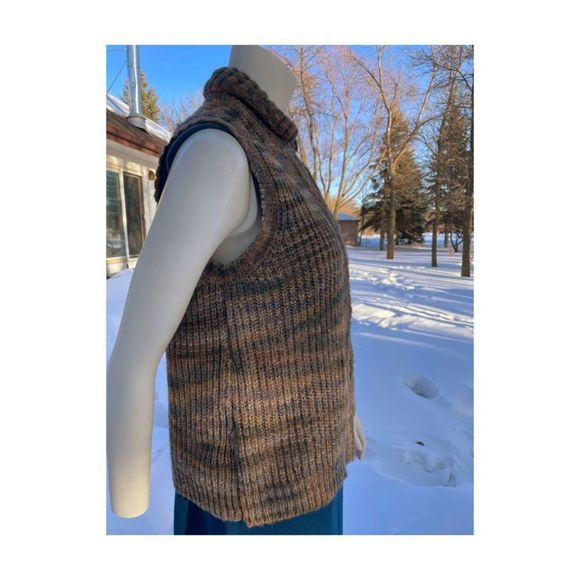 Vintage 70s Marella Knit Open Vest Cardigan High Crew Neck Sz M - Picture 9 of 10